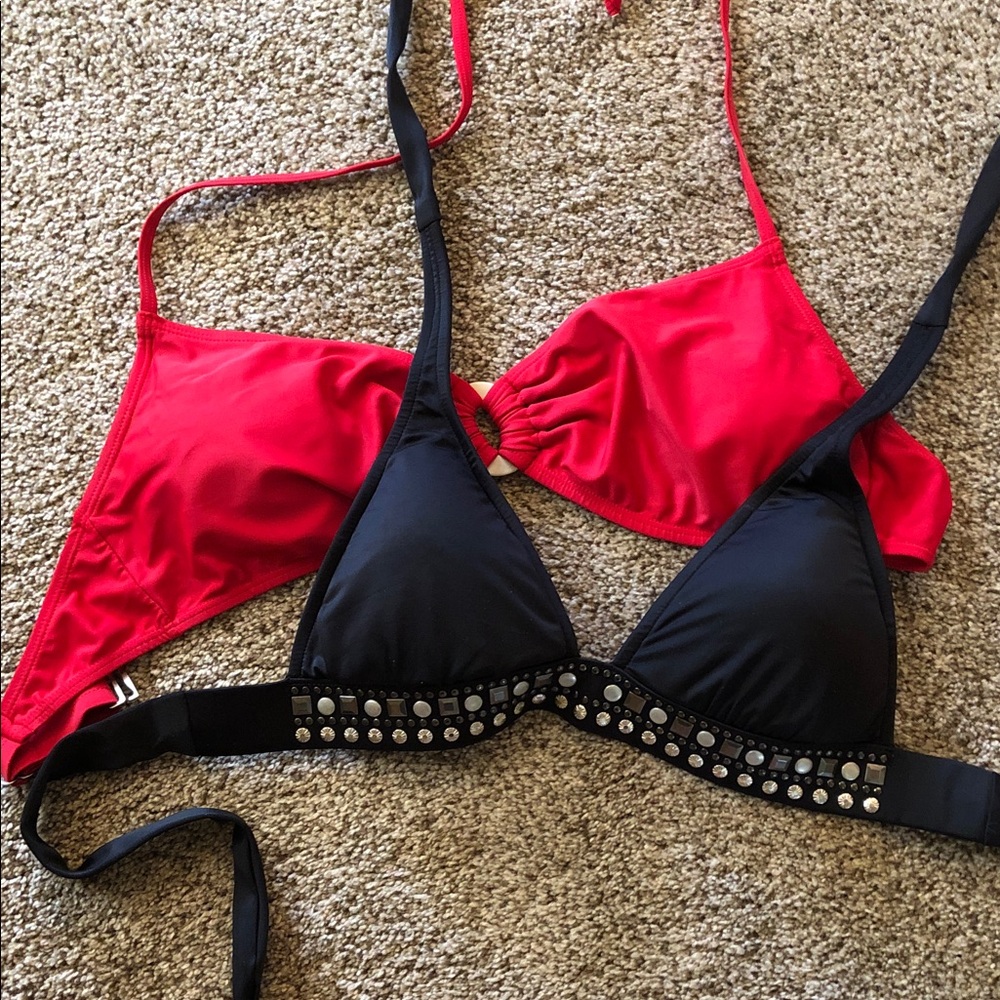 VENUS BOGO bikini tops. Black with bling and red.
